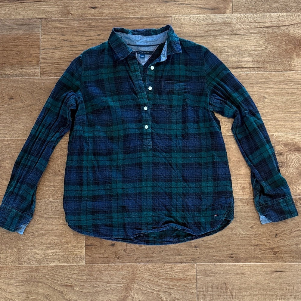 Tommy Hilfiger Blue and Green Plaid Shirt